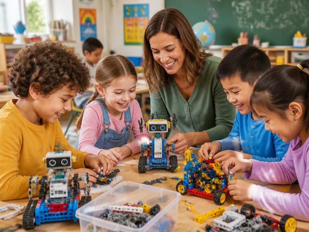 Kinder bauen in der Schule gemeinsam Roboter